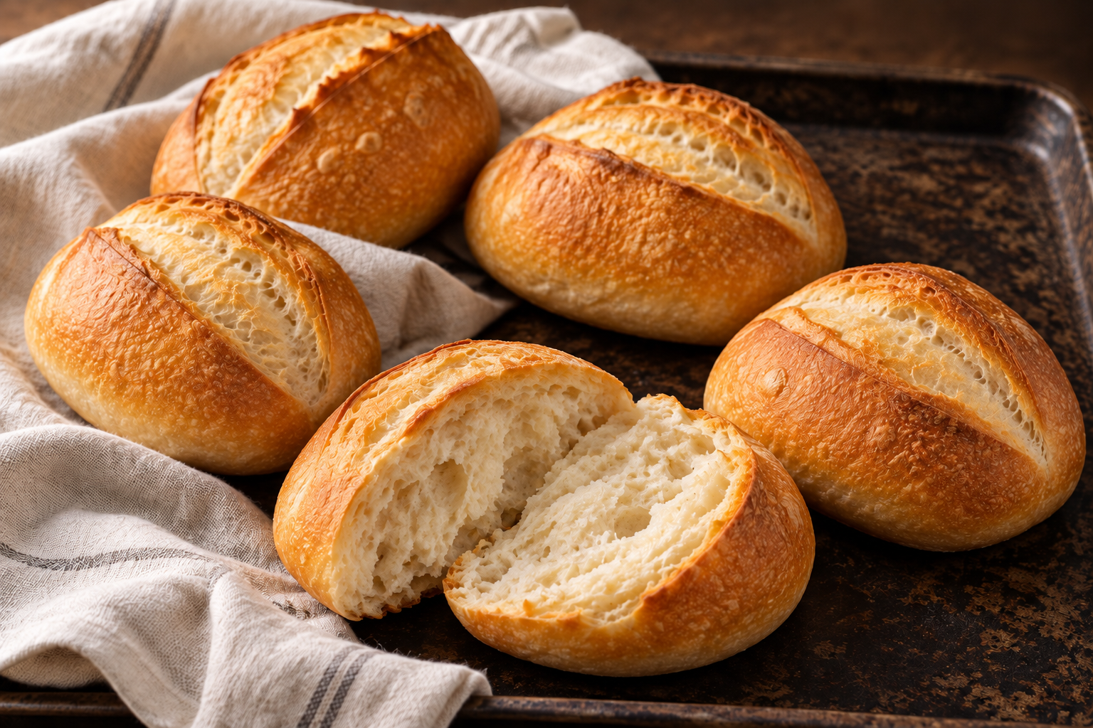 Golden German Brötchen with thin crisp shells and a light interior